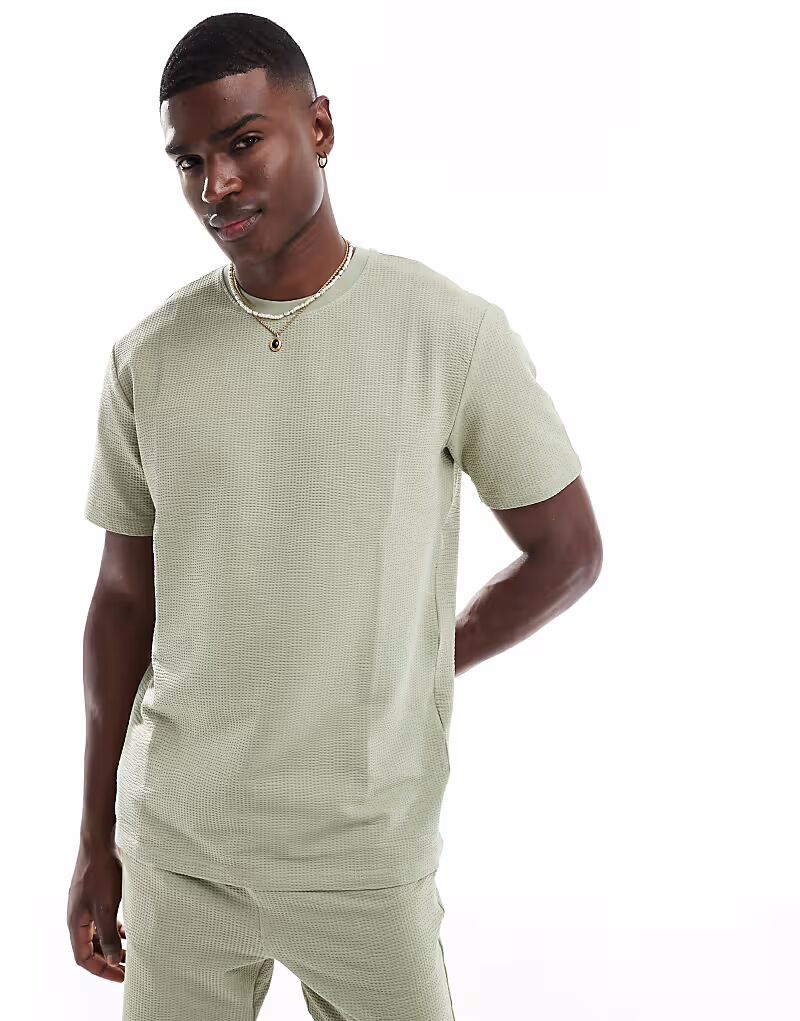 Футболка ONLY & SONS с коротким рукавом и вафельным узором, цвет шалфей 
Футболка ONLY & SONS с коротким рукавом и вафельным узором, цвет шалфей
