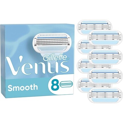 Gillette Venus Smooth Razor Blades For Women Lubrastrip с растительными маслами - Упаковка из 8 шт.