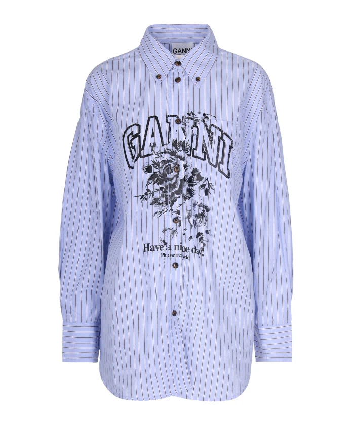 Футболка с полосатым логотипом Camicia Ganni, синий
Футболка с полосатым логотипом Camicia Ganni, синий