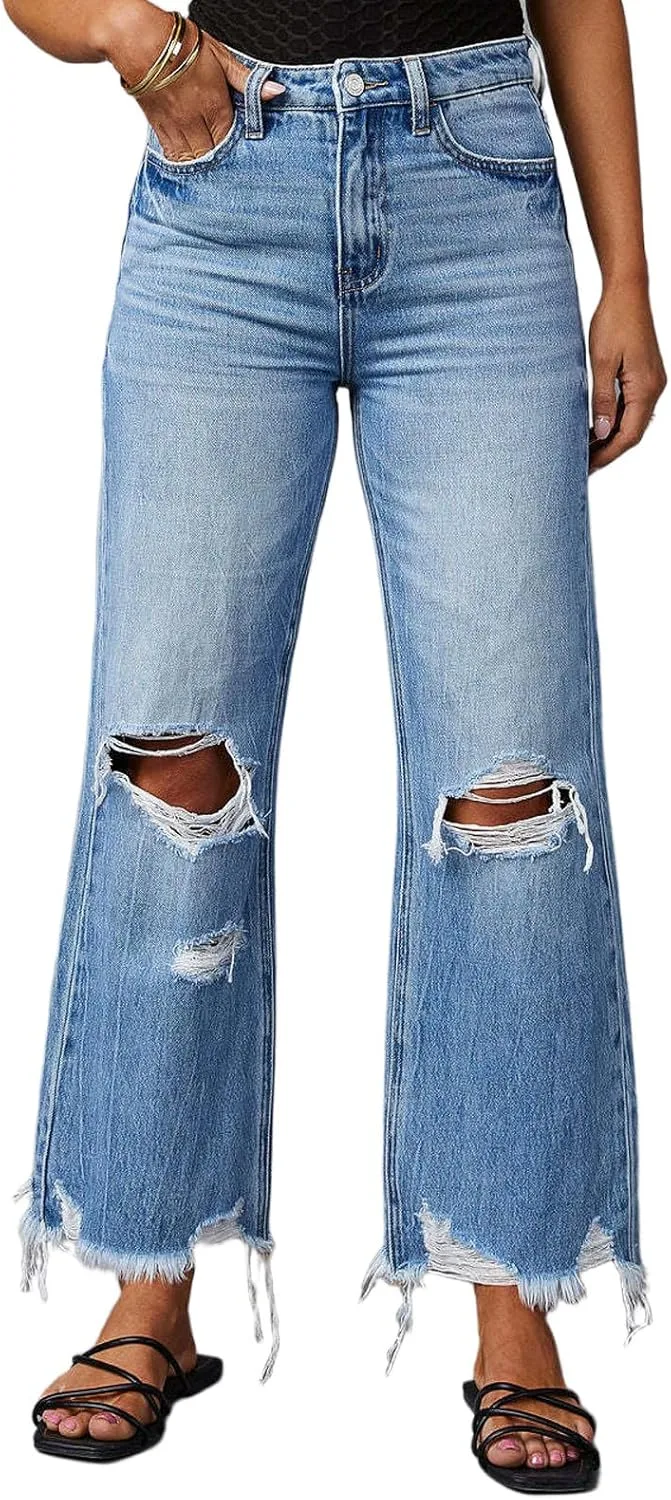 CHARTOU Рваные расклешенные джинсы для женщин с высокой посадкой
CHARTOU Рваные расклешенные джинсы для женщин с высокой посадкой