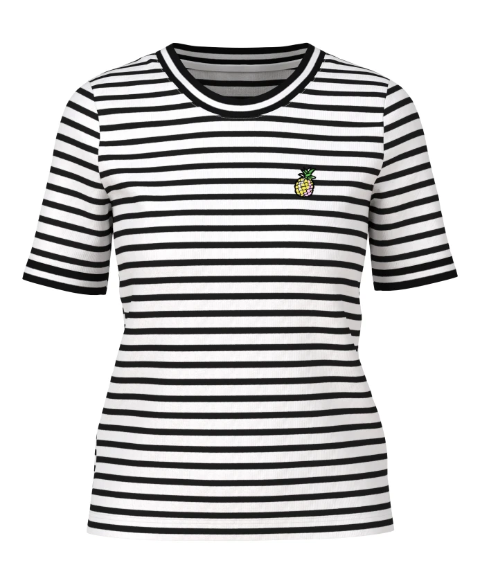 Полосатая ребристая футболка с аппликацией в виде ананаса Marc Cain, белый
Полосатая ребристая футболка с аппликацией в виде ананаса Marc Cain, белый
