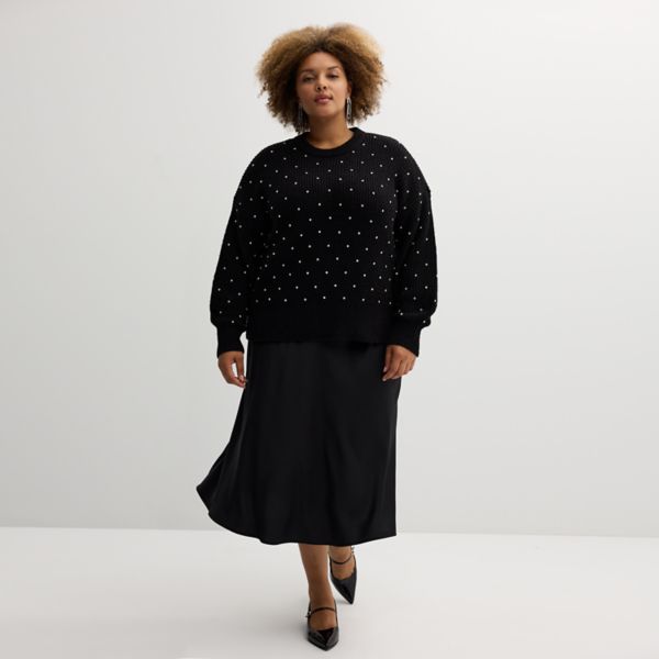 Свитер большого размера с круглым вырезом и отделкой стразами Nine West, черный
Свитер большого размера с круглым вырезом и отделкой стразами Nine West, черный
