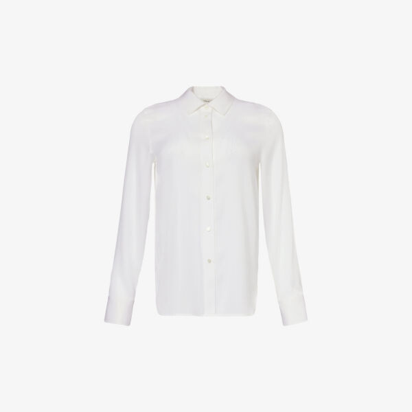Рубашка узкого кроя из смесового шелка с изогнутым краем Vince, белый
Рубашка узкого кроя из смесового шелка с изогнутым краем Vince, белый
