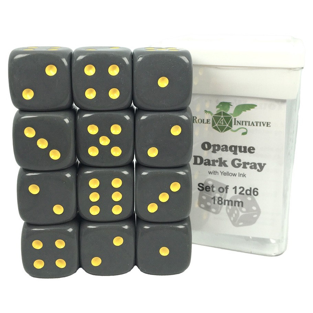 Аксессуары Role 4 Initiative 18mm d6 Cube: Opaque - Dark Gray w/ Yellow Pips (12) 
Аксессуары Role 4 Initiative 18mm d6 Cube: Opaque - Dark Gray w/ Yellow Pips (12)