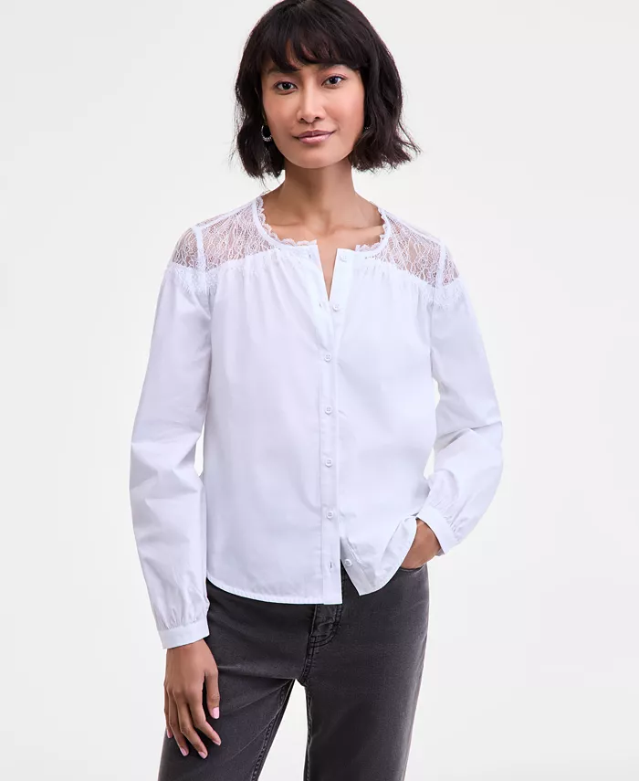 Женская блузка с длинным рукавом и кружевной отделкой On 34th, белый 
Женская блузка с длинным рукавом и кружевной отделкой On 34th, белый