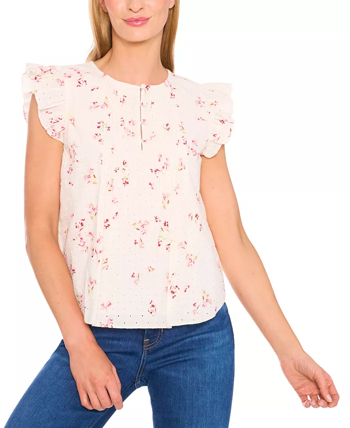 Женская блузка из хлопка с принтом, вышивкой ришелье и защипами CeCe, белый
Женская блузка из хлопка с принтом, вышивкой ришелье и защипами CeCe, белый