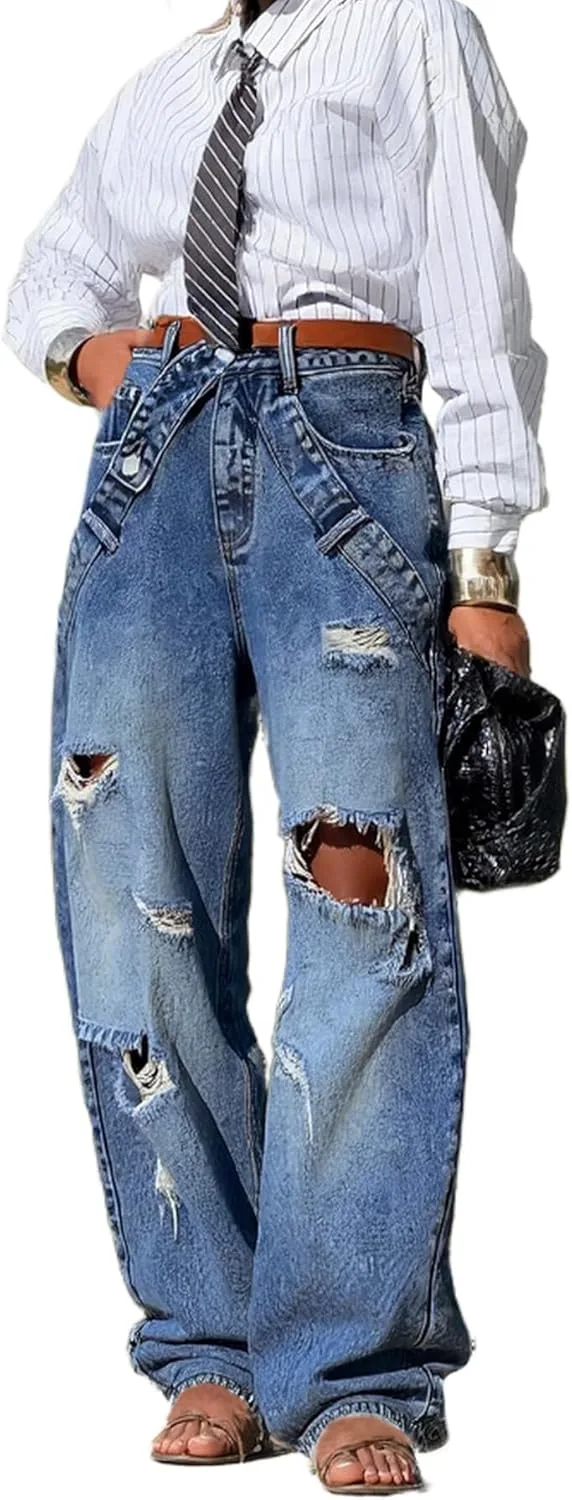 Рваные джинсы wide leg для женщин casual vintage baggy straight Qianshuiwan
Рваные джинсы wide leg для женщин casual vintage baggy straight Qianshuiwan