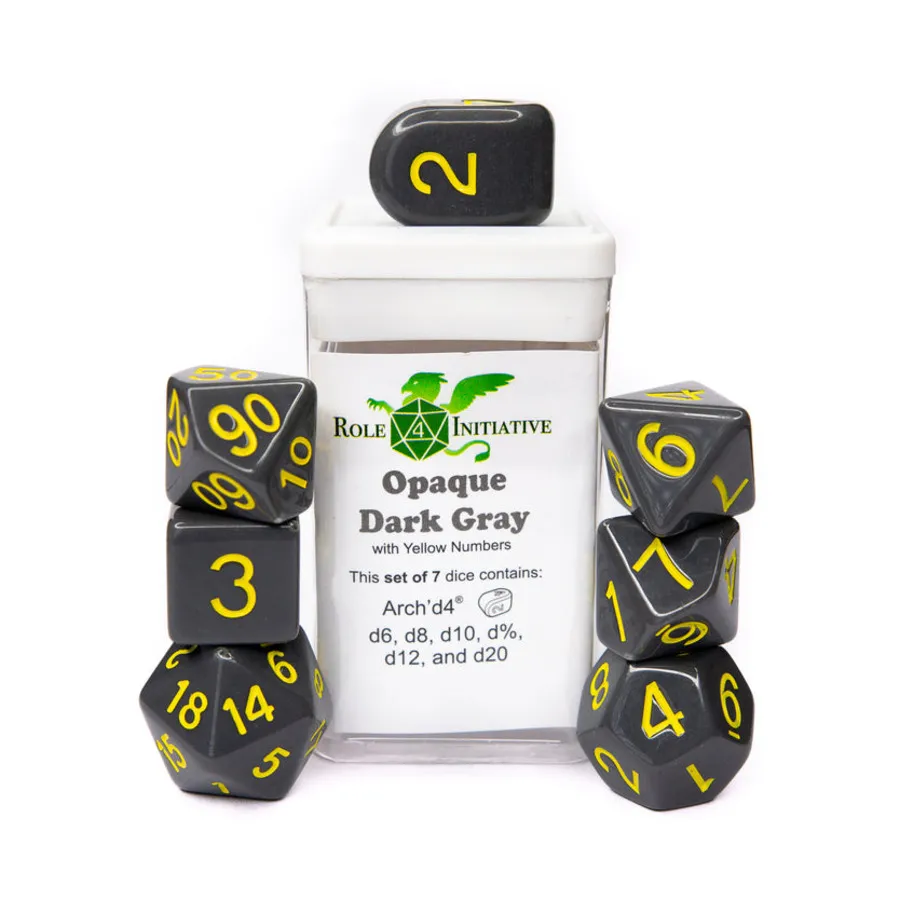 Poly Set — непрозрачный темно-серый с желтым и Arch'd4 (7), Game Dice - Opaque (Role 4 Initiative)
Poly Set — непрозрачный темно-серый с желтым и Arch'd4 (7), Game Dice - Opaque (Role 4 Initiative)