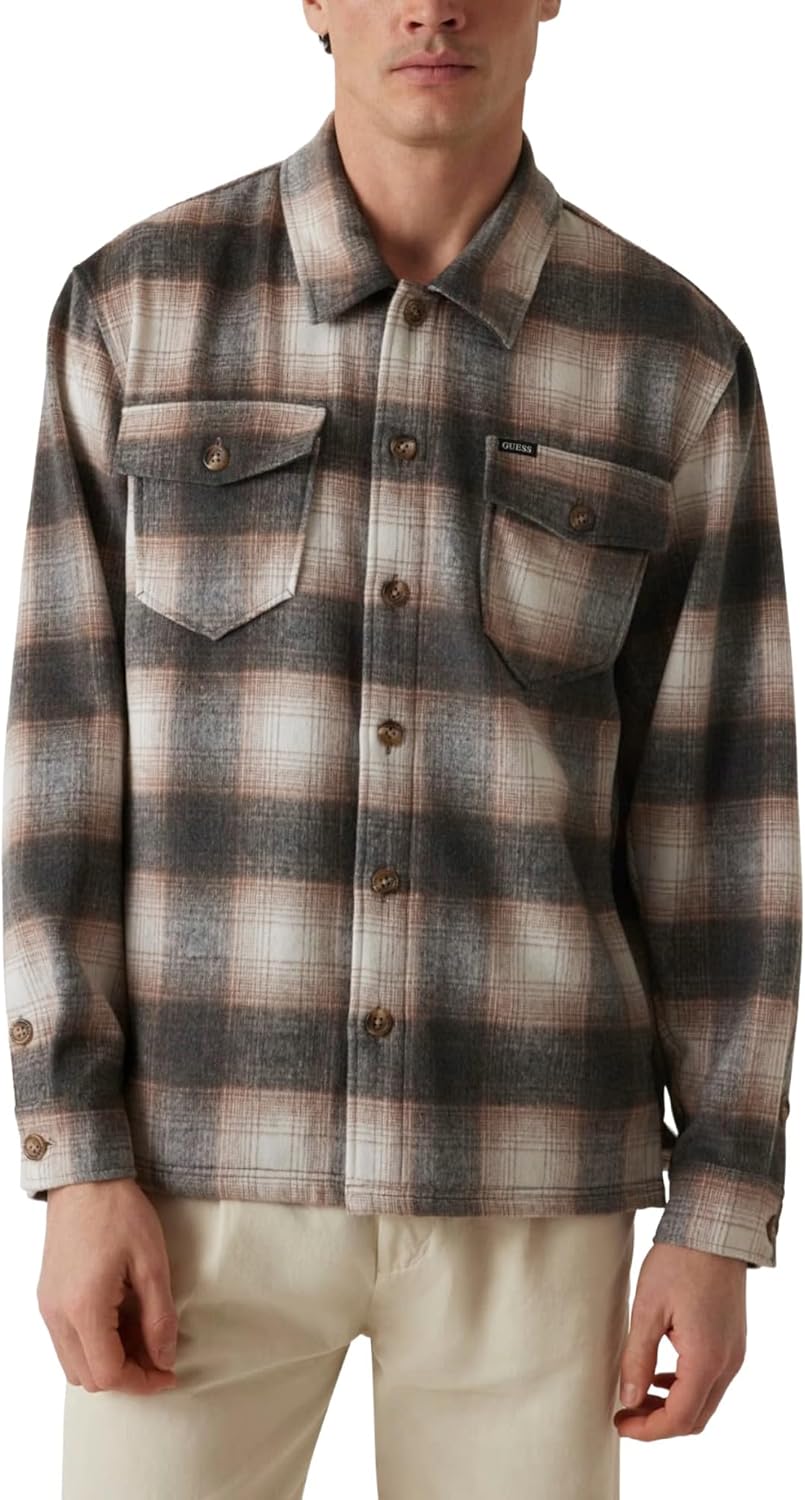 GUESS Мужская экологичная фланелевая рубашка с длинным рукавом, Beige Macro Check
GUESS Мужская экологичная фланелевая рубашка с длинным рукавом, Beige Macro Check