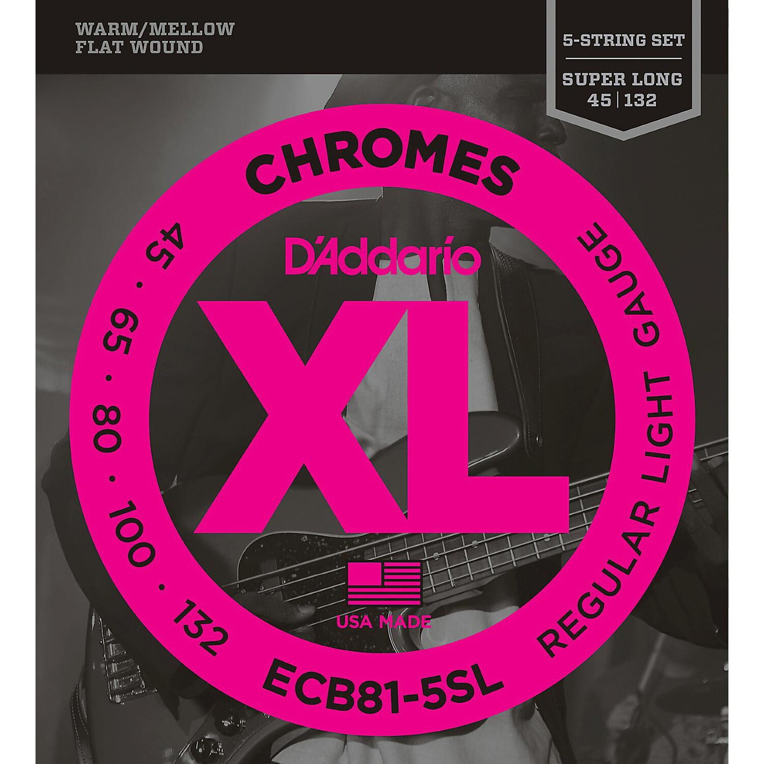 D'Addario ECB81-5SL Хромированные 5-струнные басовые струны с плоской обмоткой, мягкие SL струны