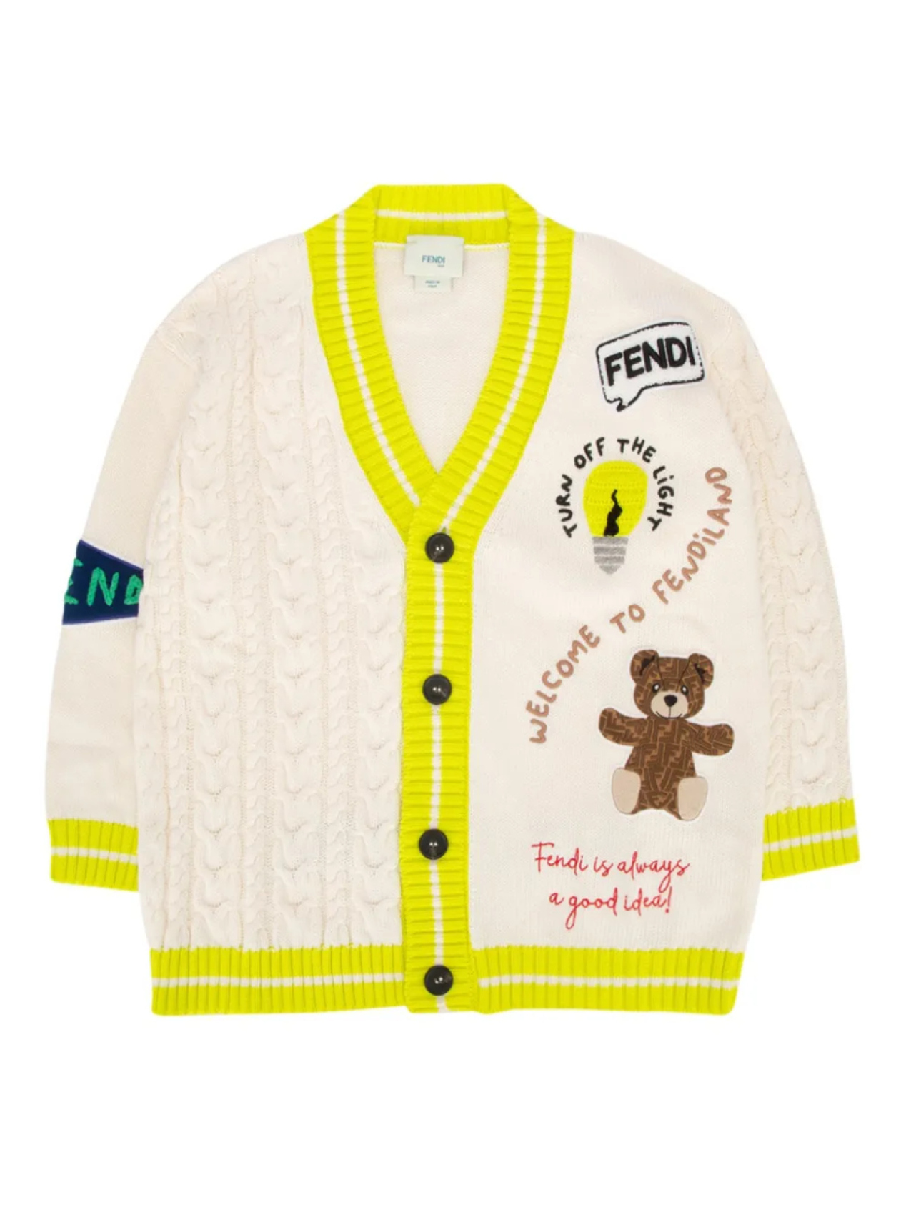 Кардиган с декором Bear Fendi Kids, нейтральный
Кардиган с декором Bear Fendi Kids, нейтральный