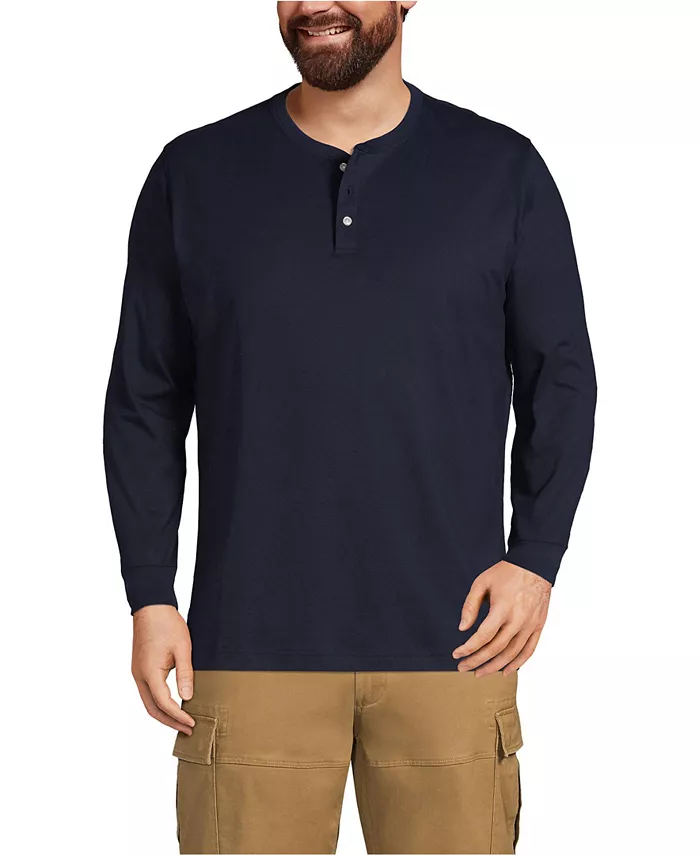 Мужская удлиненная футболка-поло с длинным рукавом Super-T больших размеров Lands' End, синий 
Мужская удлиненная футболка-поло с длинным рукавом Super-T больших размеров Lands' End, синий