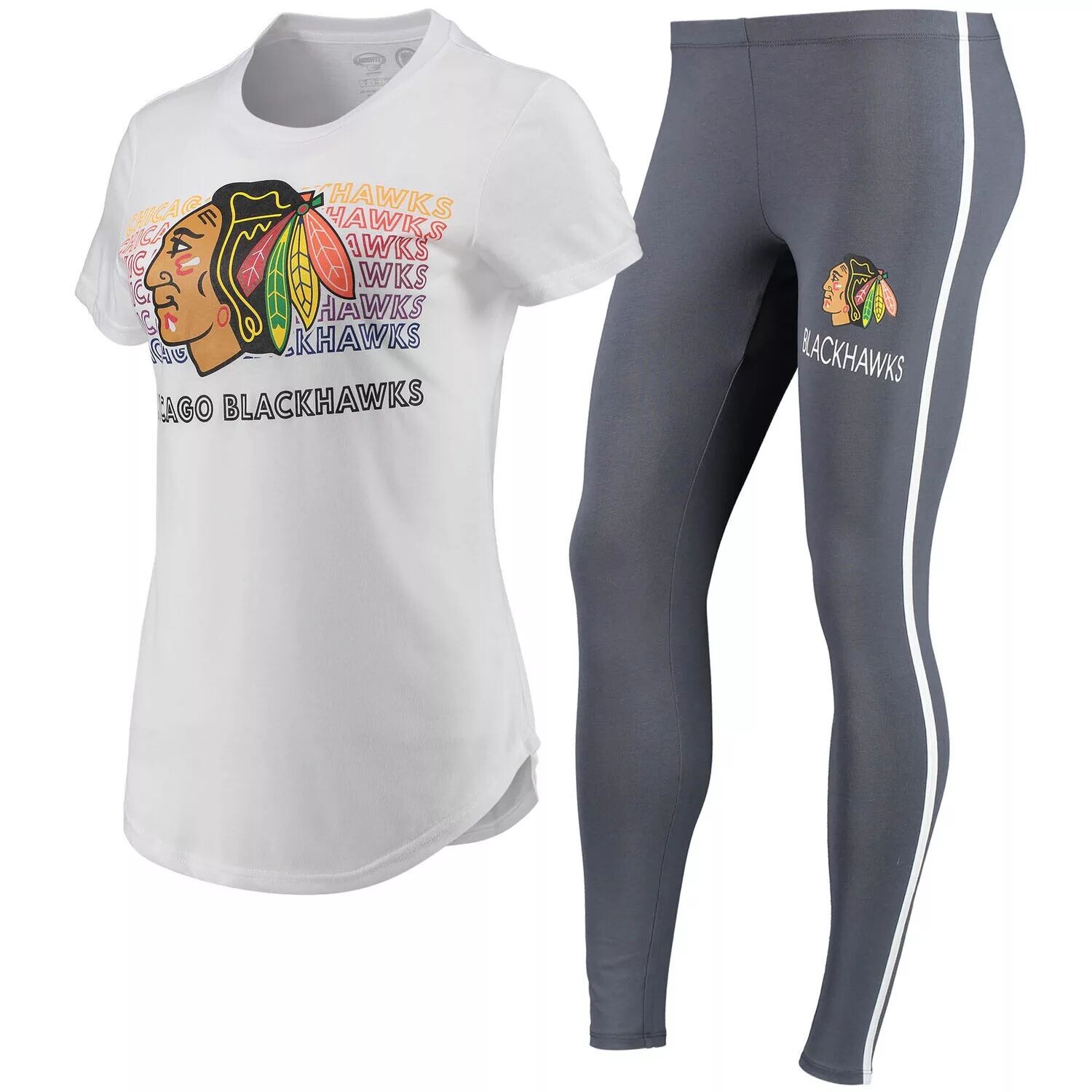 Женский комплект из футболки и леггинсов Concepts Sport белого/темно-серого цвета Chicago Blackhawks Sonata
Женский комплект из футболки и леггинсов Concepts Sport белого/темно-серого цвета Chicago Blackhawks Sonata