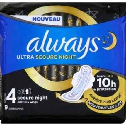 Гигиенические прокладки Always Ultra Secure Night 9, размер 4 
Гигиенические прокладки Always Ultra Secure Night 9, размер 4