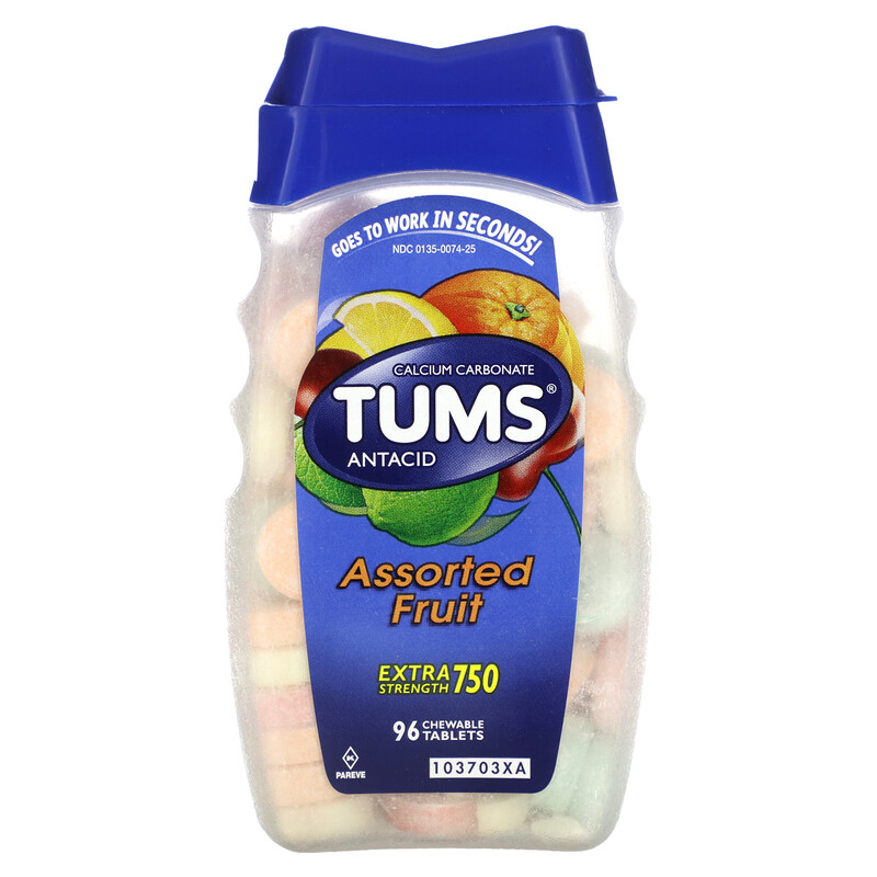 Tums, Антацид, дополнительная сила действия, фруктовое ассорти, 96 жевательных таблеток
Tums, Антацид, дополнительная сила действия, фруктовое ассорти, 96 жевательных таблеток