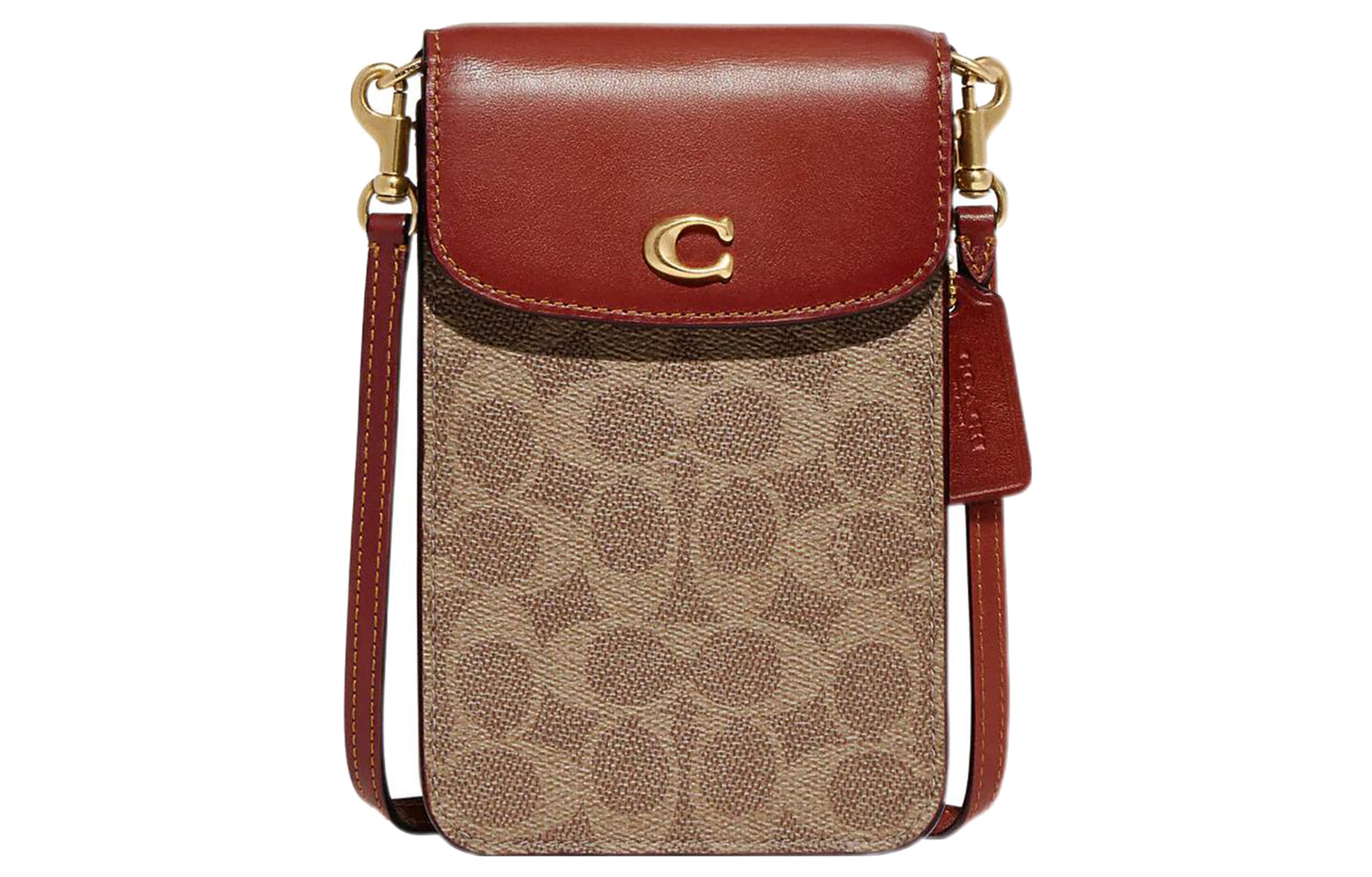 COACH Тканевая сумочка для телефона с телячьей кожей миниатюрная женская наплечная сумка через плечо коричневая и темная палисандровая 
COACH Тканевая сумочка для телефона с телячьей кожей миниатюрная женская наплечная сумка через плечо коричневая и темная палисандровая
