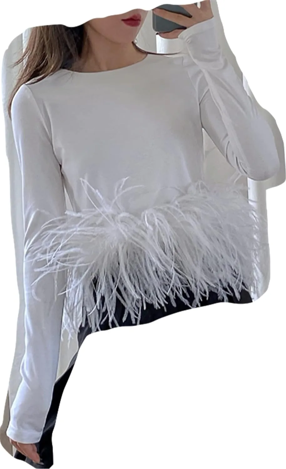 GE-02 Women's топ с подолом из перьев страуса Skying
GE-02 Women's топ с подолом из перьев страуса Skying