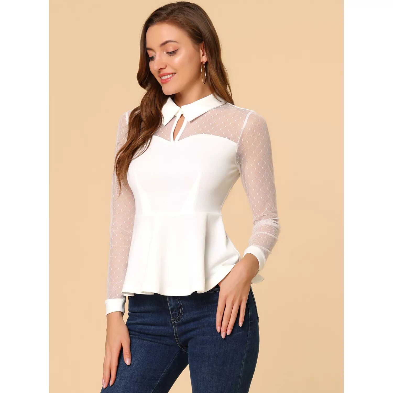 Женская сетчатая прозрачная блузка с длинными рукавами, топ с баской и отложным воротником ALLEGRA K, черный
Женская сетчатая прозрачная блузка с длинными рукавами, топ с баской и отложным воротником ALLEGRA K, черный