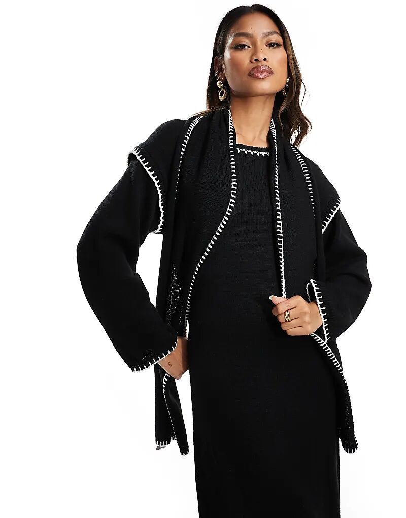 Платье-джемпер макси с контрастной отделкой и шарфом черного цвета Kaiia
Платье-джемпер макси с контрастной отделкой и шарфом черного цвета Kaiia