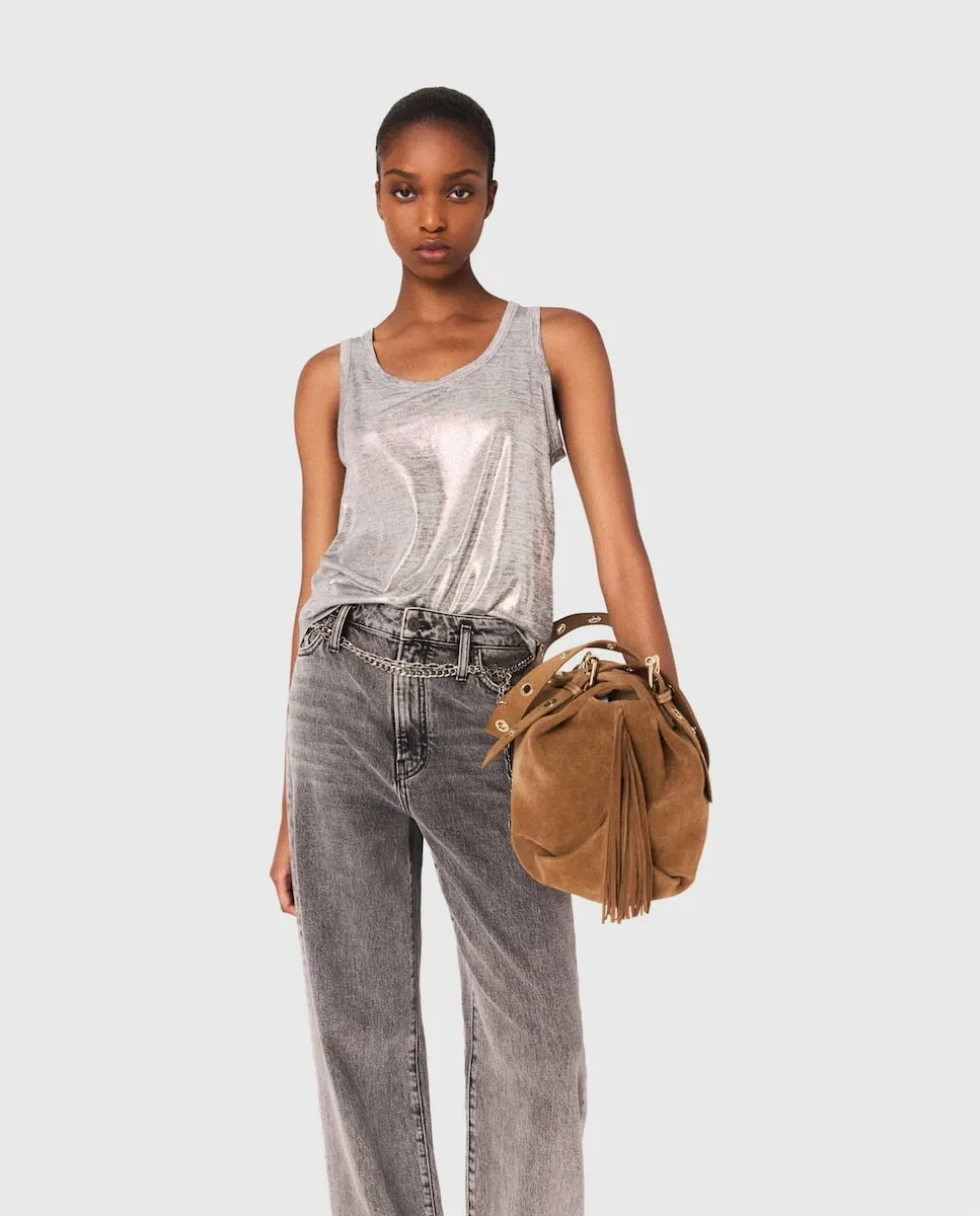 Женская майка на бретелях с металлическим блеском Maje, серебряный
Женская майка на бретелях с металлическим блеском Maje, серебряный