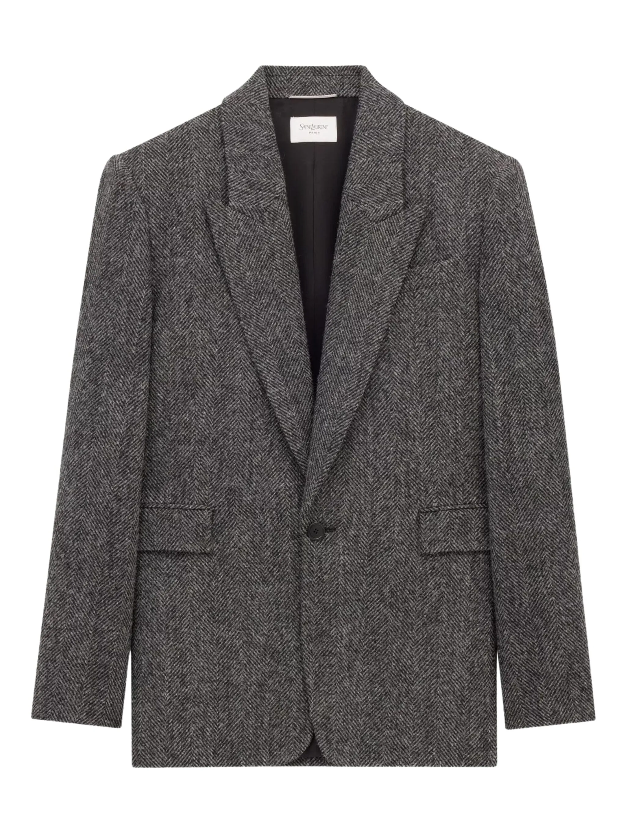 Шерстяной пиджак с узором в елочку Saint Laurent, черный
Шерстяной пиджак с узором в елочку Saint Laurent, черный