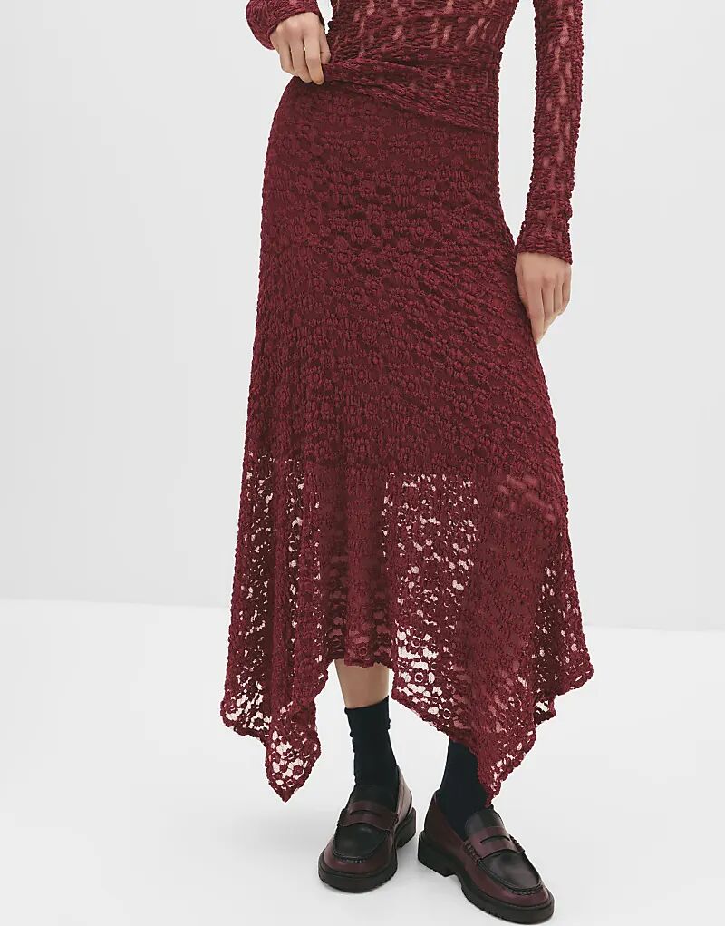 Юбка миди Pull&Bear асимметричного кружева бордового цвета
Юбка миди Pull&Bear асимметричного кружева бордового цвета