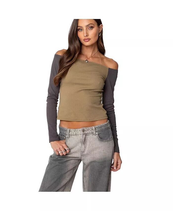 Женский контрастный топ с открытыми плечами Edikted, зеленый 
Женский контрастный топ с открытыми плечами Edikted, зеленый