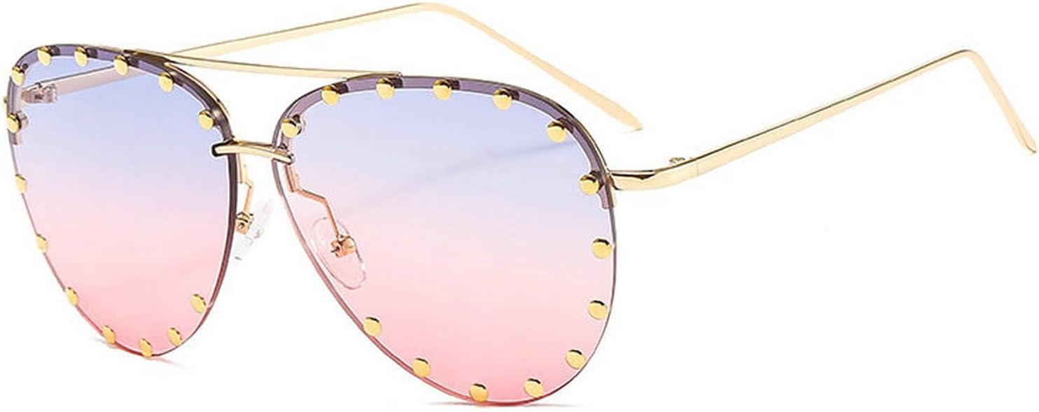 Женские солнцезащитные очки-пилот без оправы COTIA в стиле ретро-панк с заклепками, персонализированные, с зеркальными металлическими линзами в виде жабы, защита от ультрафиолета UV400, Blue Pink
Женские солнцезащитные очки-пилот без оправы COTIA в стиле ретро-панк с заклепками, персонализированные, с зеркальными металлическими линзами в виде жабы, защита от ультрафиолета UV400, Blue Pink