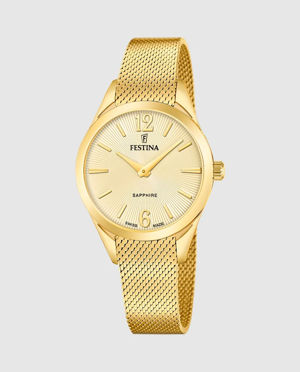 F20077/3 Швейцарские женские часы Grace в корпусе из позолоченной стали Festina, золото
F20077/3 Швейцарские женские часы Grace в корпусе из позолоченной стали Festina, золото