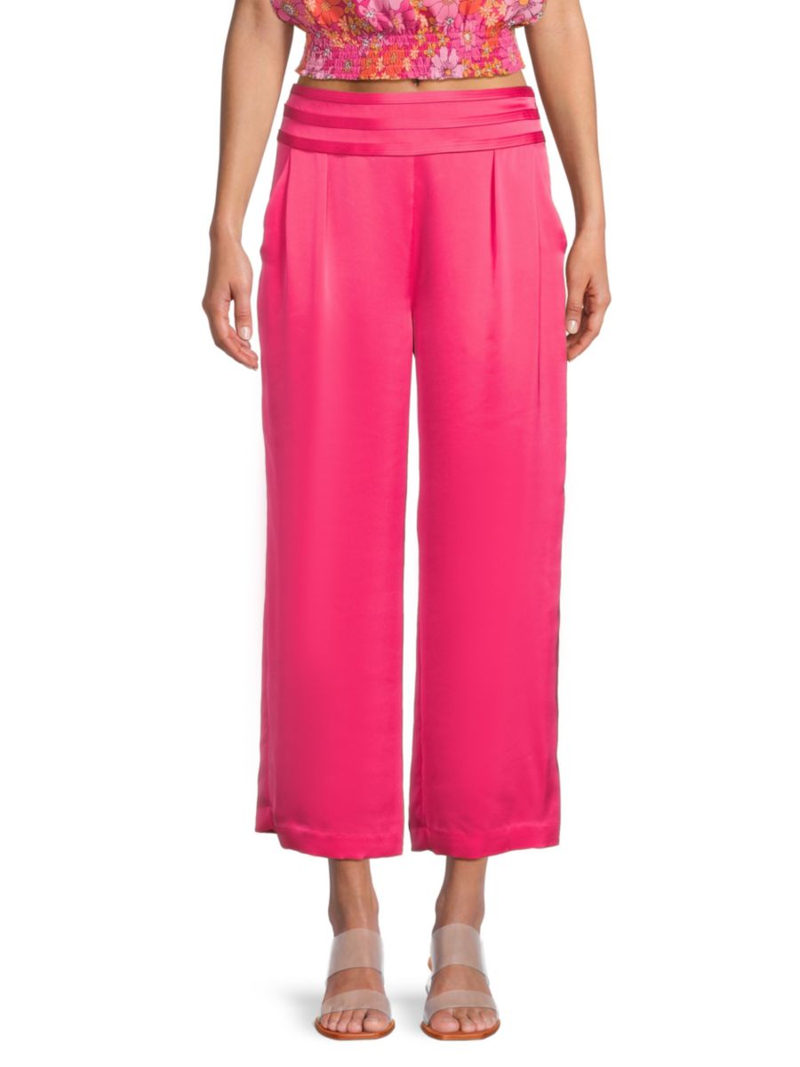 Укороченные атласные брюки широкого кроя Ramy Brook, цвет Pink Punch 
Укороченные атласные брюки широкого кроя Ramy Brook, цвет Pink Punch