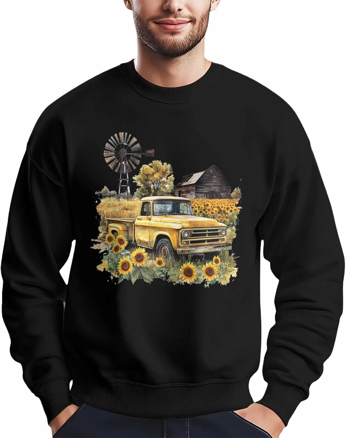 BEMIGO свитшот мужской с принтом ферма и подсолнухи
BEMIGO свитшот мужской с принтом ферма и подсолнухи
