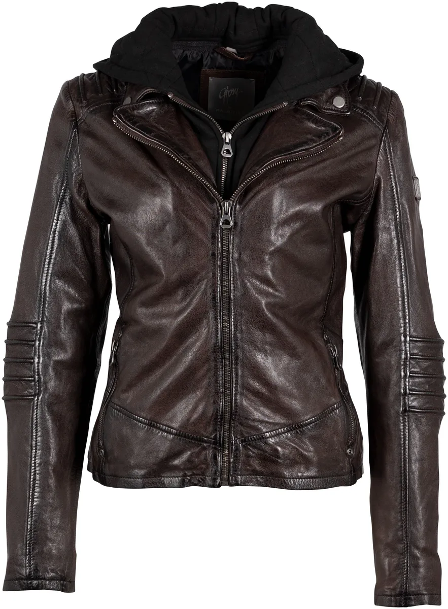 Цыганская кожаная куртка "GWFlura", с капюшоном, застежкой-молнией, декоративной окантовкой, вставным капюшоном Gipsy, цвет Chestnut
Цыганская кожаная куртка "GWFlura", с капюшоном, застежкой-молнией, декоративной окантовкой, вставным капюшоном Gipsy, цвет Chestnut