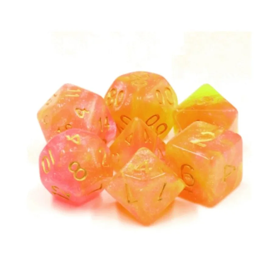 Poly Set — Текила Санрайз с золотом (7), Dice Sets - Resin/Acrylic - Red, Orange, Yellow, & Pink (Foam Brain Games)
Poly Set — Текила Санрайз с золотом (7), Dice Sets - Resin/Acrylic - Red, Orange, Yellow, & Pink (Foam Brain Games)