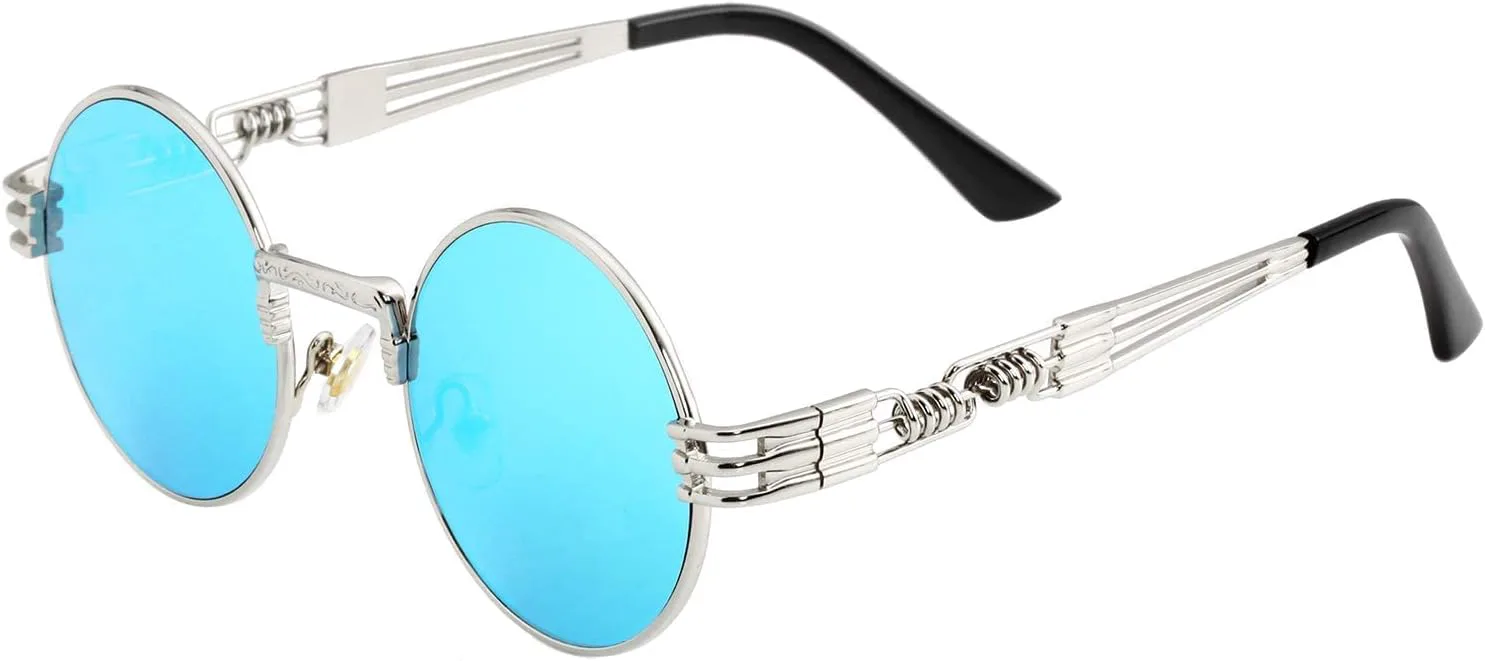 Круглые солнцезащитные очки Kursan для женщин и мужчин, в стиле хиппи, ретро, с металлической оправой, защита от УФ-излучения UV 400, Silver Frame/Blue Mirrored
Круглые солнцезащитные очки Kursan для женщин и мужчин, в стиле хиппи, ретро, с металлической оправой, защита от УФ-излучения UV 400, Silver Frame/Blue Mirrored