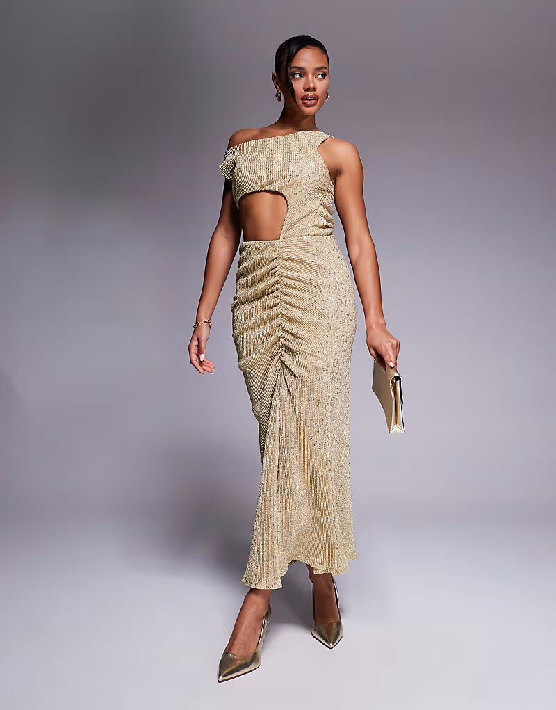 Платье макси ASOS DESIGN с асимметричным вырезом, сборками и разрезом золотого цвета
Платье макси ASOS DESIGN с асимметричным вырезом, сборками и разрезом золотого цвета