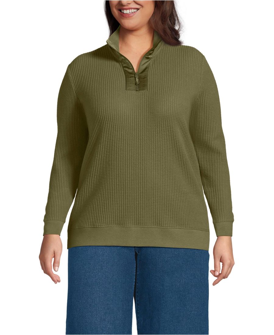 Пуловер большого размера с длинными рукавами, вафельной текстурой и молнией до середины груди Lands' End, Olive drab
Пуловер большого размера с длинными рукавами, вафельной текстурой и молнией до середины груди Lands' End, Olive drab