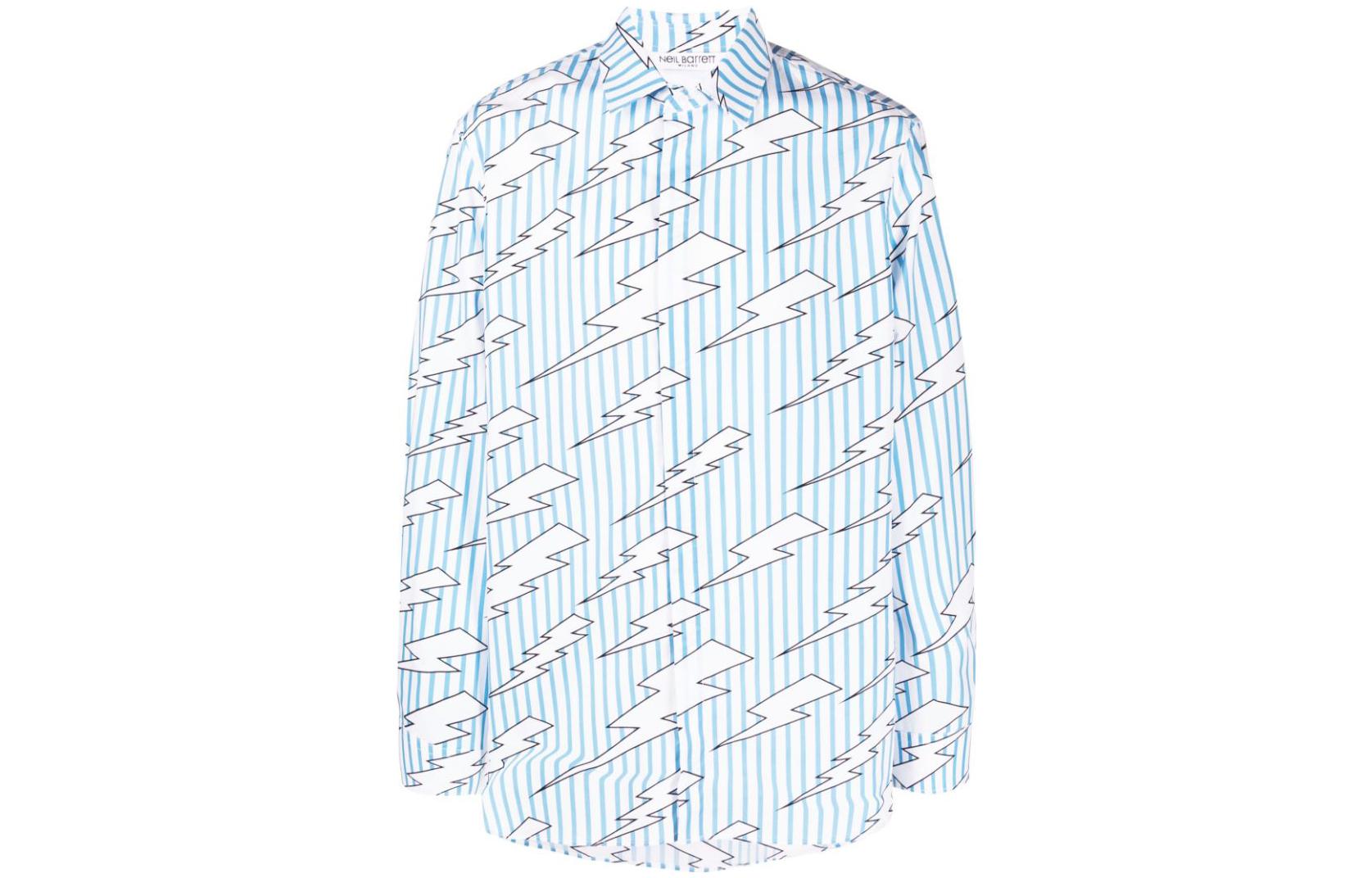Рубашка с принтом lightning и полосками из хлопка Neil Barrett, светло-голубой
Рубашка с принтом lightning и полосками из хлопка Neil Barrett, светло-голубой