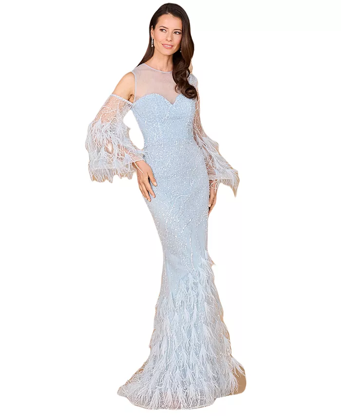 Женское кружевное платье силуэта «русалка» с открытыми плечами и перьями - OUTLET Lara, синий
Женское кружевное платье силуэта «русалка» с открытыми плечами и перьями - OUTLET Lara, синий