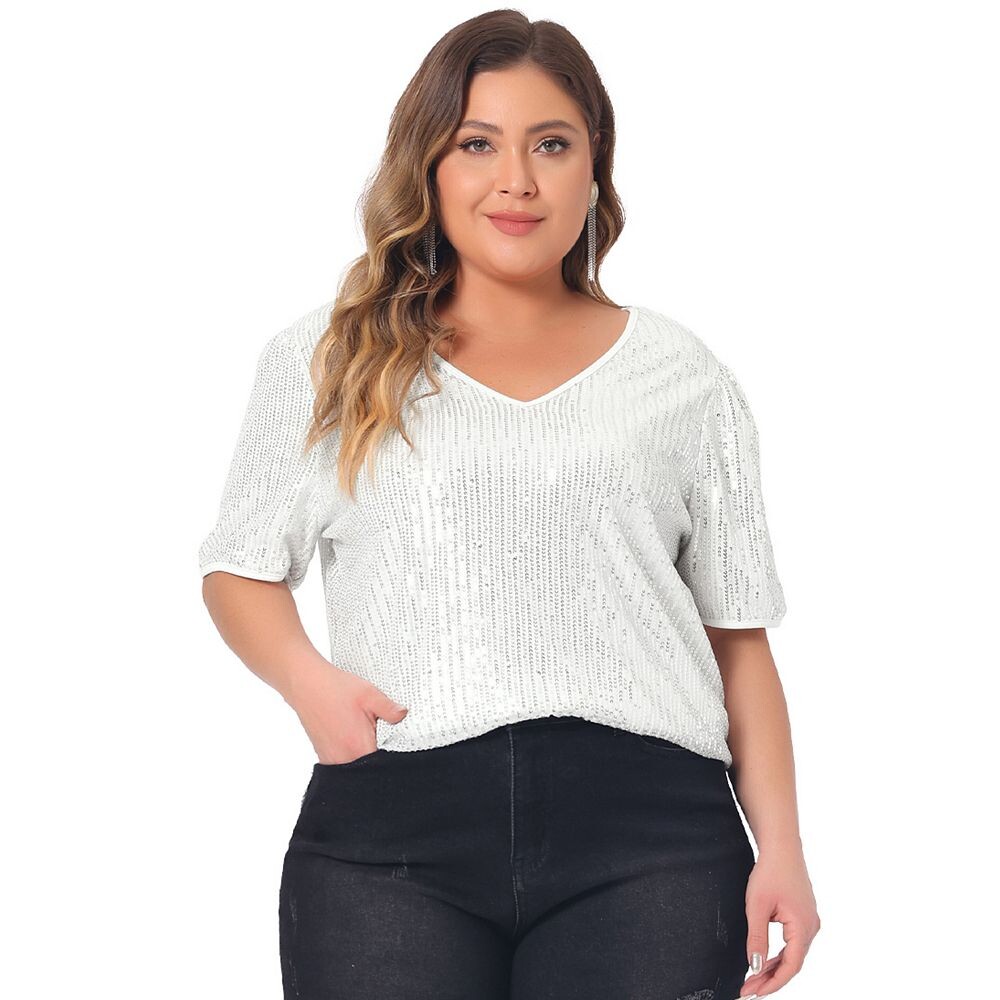 Плюс размер топы с пайетками для женщин блестящие вечерние топы с V-образным вырезом и короткими рукавами блузки Agnes Orinda, золотой
Плюс размер топы с пайетками для женщин блестящие вечерние топы с V-образным вырезом и короткими рукавами блузки Agnes Orinda, золотой