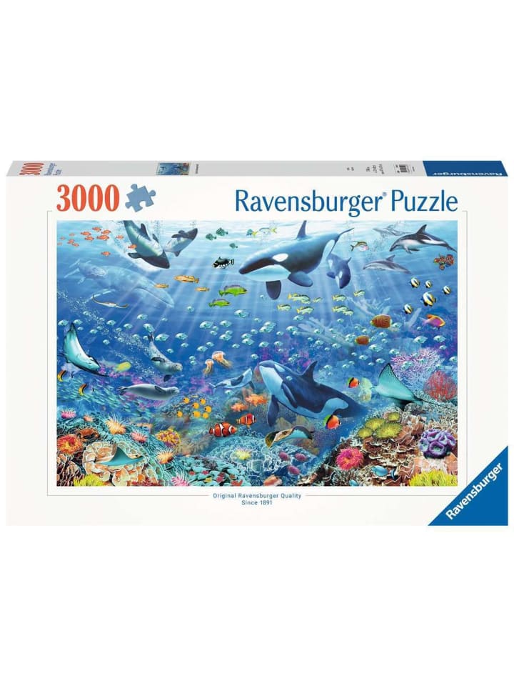 Пазл Ravensburger, 3000 деталей. Красочное подводное развлечение в ярких цветах
Пазл Ravensburger, 3000 деталей. Красочное подводное развлечение в ярких цветах