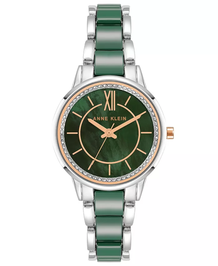 Женские кварцевые часы с тремя стрелками, серебристый сплав и зеленый керамический браслет, 32 мм Anne Klein
Женские кварцевые часы с тремя стрелками, серебристый сплав и зеленый керамический браслет, 32 мм Anne Klein