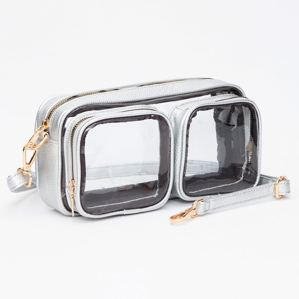 Сумка-кроссбод с двумя передними карманами из прозрачной искусственной кожи FASHNZFAB, серебряный
Сумка-кроссбод с двумя передними карманами из прозрачной искусственной кожи FASHNZFAB, серебряный