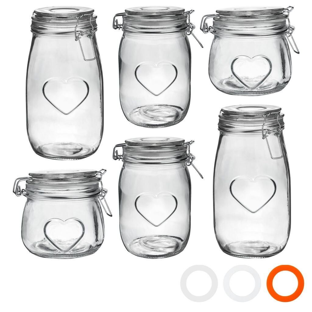 Стеклянные банки для хранения пищевых продуктов Nicola Spring Heart Design — 500 мл / 1 л / 1,55 л — прозрачные — набор из 6 шт
Стеклянные банки для хранения пищевых продуктов Nicola Spring Heart Design — 500 мл / 1 л / 1,55 л — прозрачные — набор из 6 шт