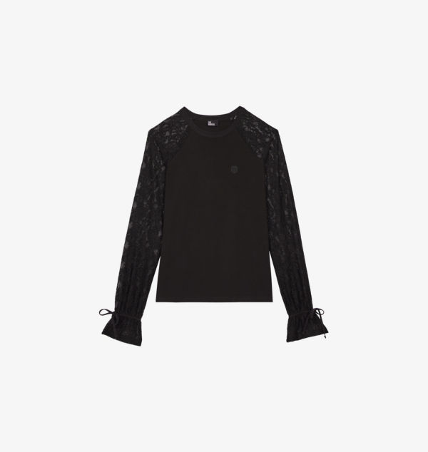 Футболка из хлопка с вышитым логотипом и кружевными рукавами The Kooples, черный
Футболка из хлопка с вышитым логотипом и кружевными рукавами The Kooples, черный