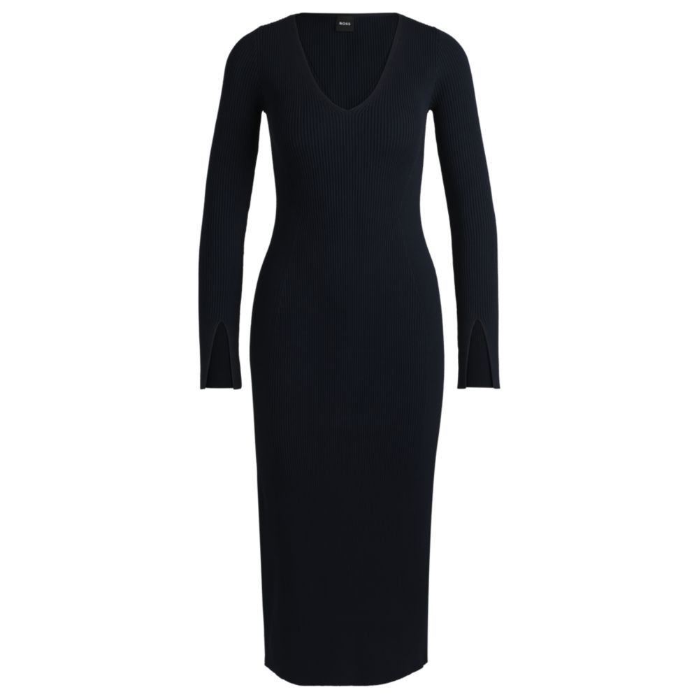 Платье с длинными рукавами, V-образным вырезом и ребристым трикотажем BOSS, темно-синий
Платье с длинными рукавами, V-образным вырезом и ребристым трикотажем BOSS, темно-синий