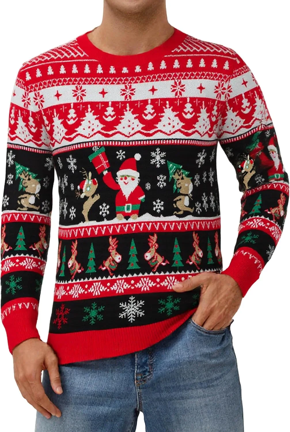 Мужской свитер Ugly Christmas с Санта Клаусом, оленями и снежинками Atforna
Мужской свитер Ugly Christmas с Санта Клаусом, оленями и снежинками Atforna