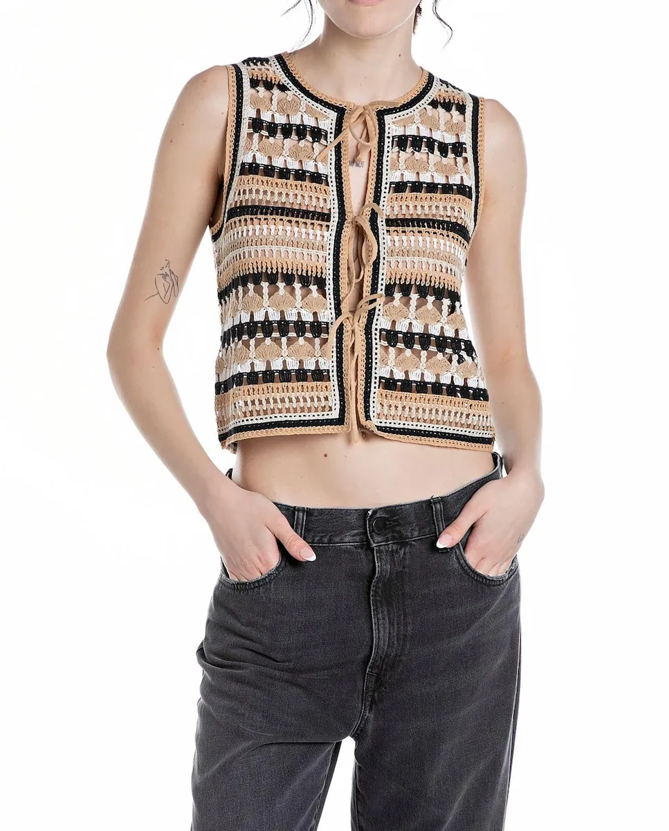 Женский вязаный жилет с эффектом крючка Replay, бежевый
Женский вязаный жилет с эффектом крючка Replay, бежевый