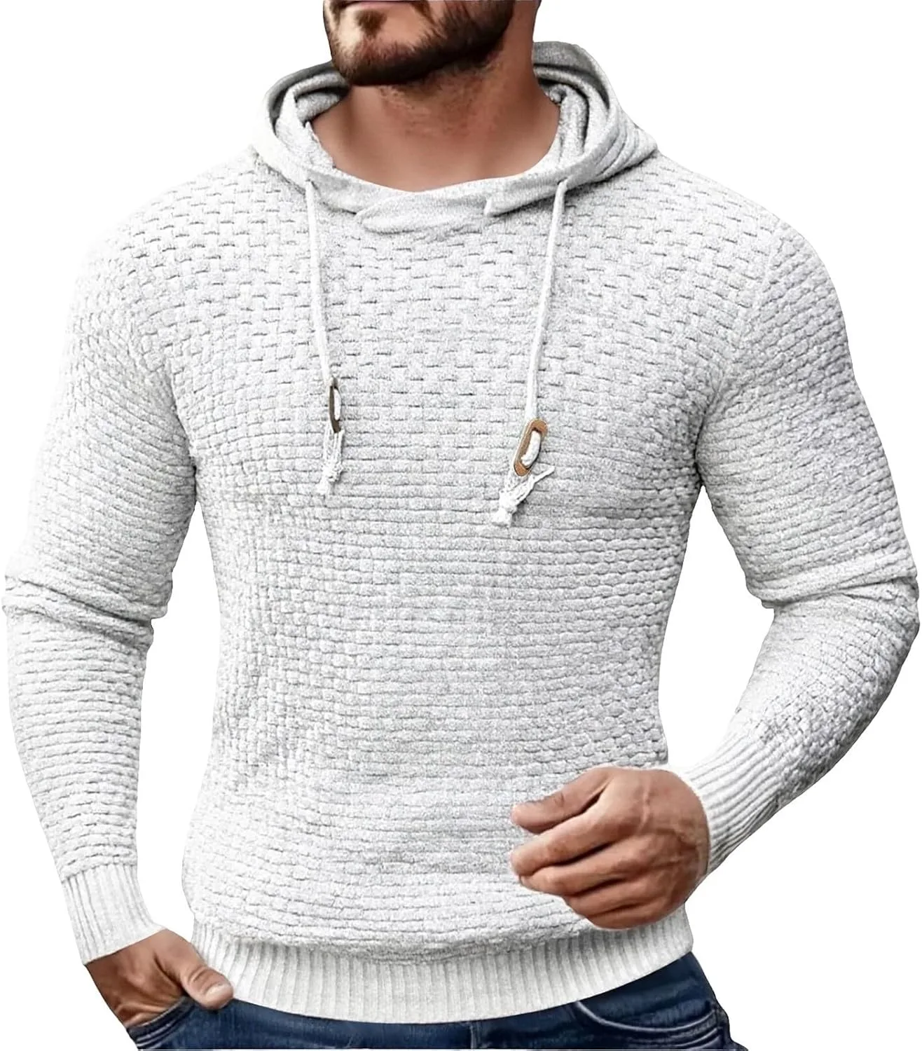 Мужской вязаный свитшот с длинным рукавом и капюшоном в стиле пэчворк
Мужской вязаный свитшот с длинным рукавом и капюшоном в стиле пэчворк