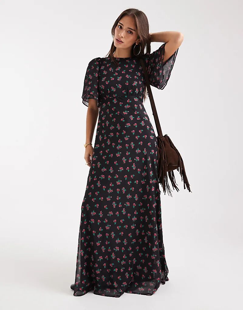 Платье макси с высоким воротом, оборками на рукавах и цветочным принтом Wednesday's Girl, черное, мелкий цветочный узор
Платье макси с высоким воротом, оборками на рукавах и цветочным принтом Wednesday's Girl, черное, мелкий цветочный узор