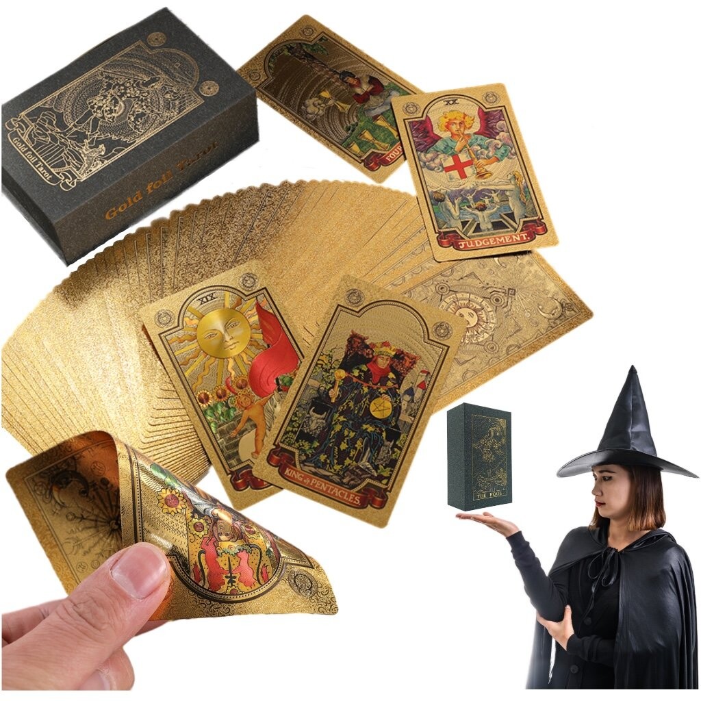 Золотые карты Таро для игры «Золотая фольга», водонепроницаемый набор, новая премиум-версия Okazeo 
Золотые карты Таро для игры «Золотая фольга», водонепроницаемый набор, новая премиум-версия Okazeo